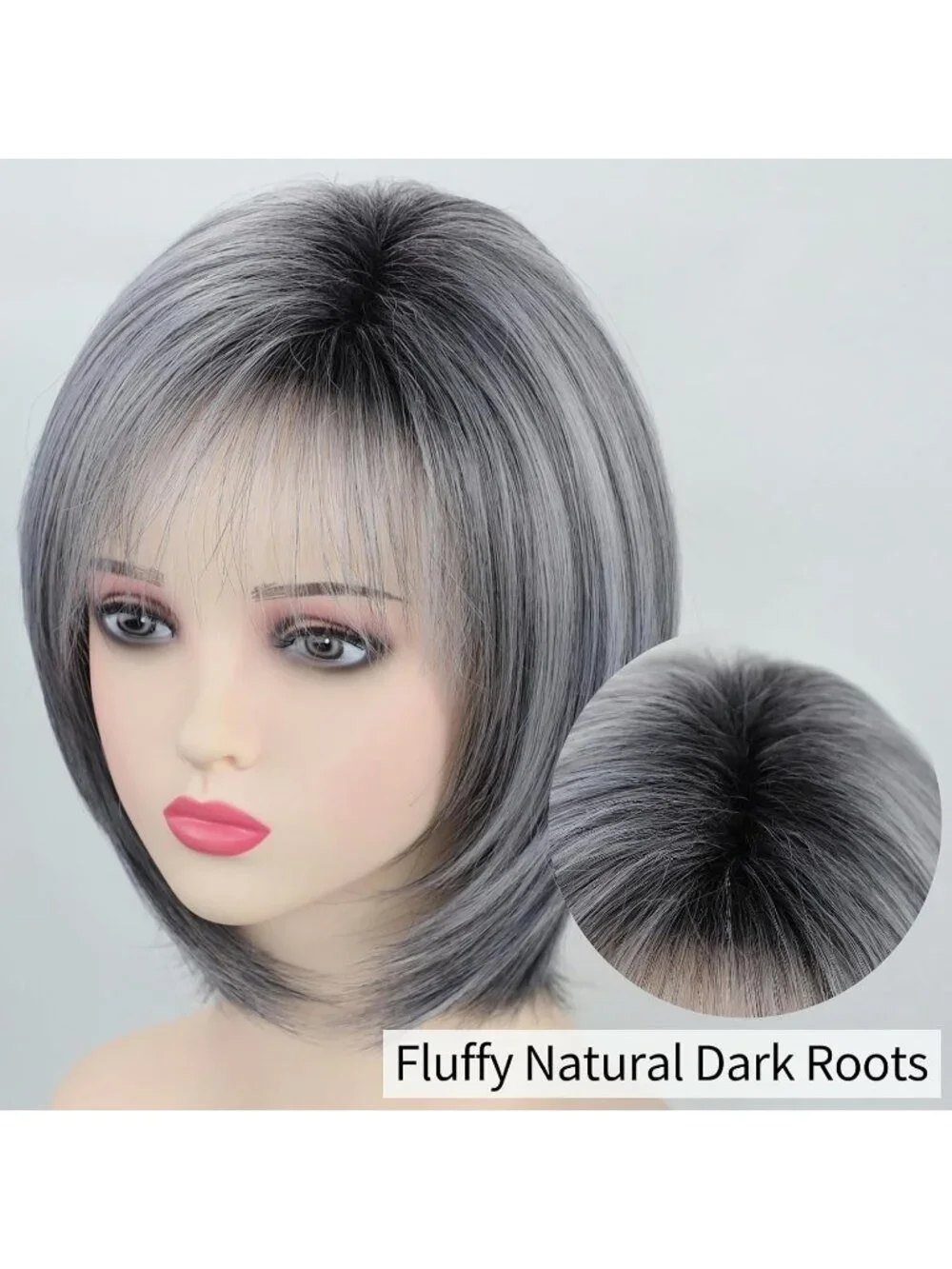 Women's Salt N Pepper 12 Inch Mid Length Heat Synthetic Straight Layered Bob Wig